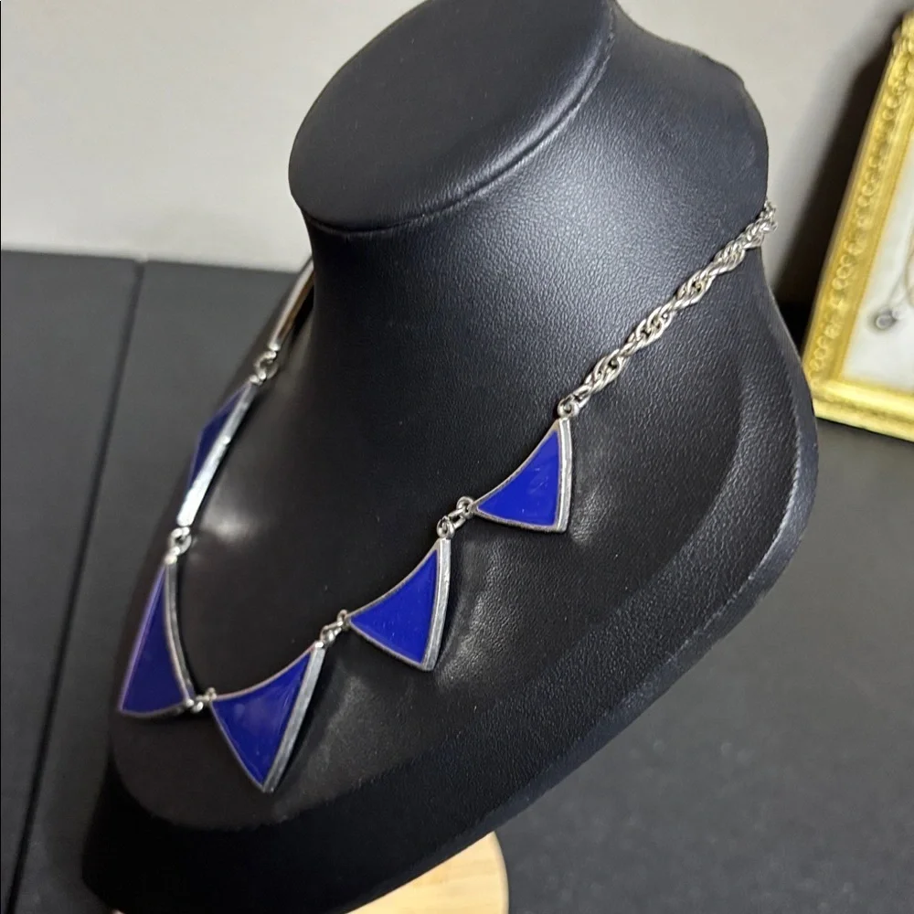 Express Royal Blue Silver Tone Triangle Necklace